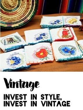 Mayan Embroidered Mexican Hand Crafted VINTAGE Handkerchiefs *RARE* Set of 6